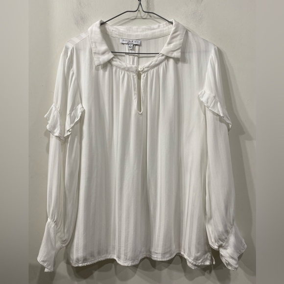 Current Air Anthropology White Long Sleeve Blouse Ruffles size S - Picture 1 of 12